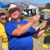 Rich Adams clowns around behind Henry Toews as they prepare to mass launch their Jumbo Ju-52s.  Henry’s Junkers beat Rich’s to get the last laugh… Mike Kelly photo